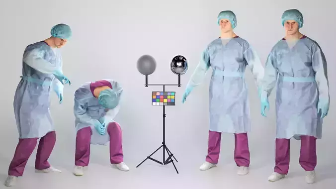 Animated surgical doctor in sterile gloves and hat 85 Low-poly 3D model