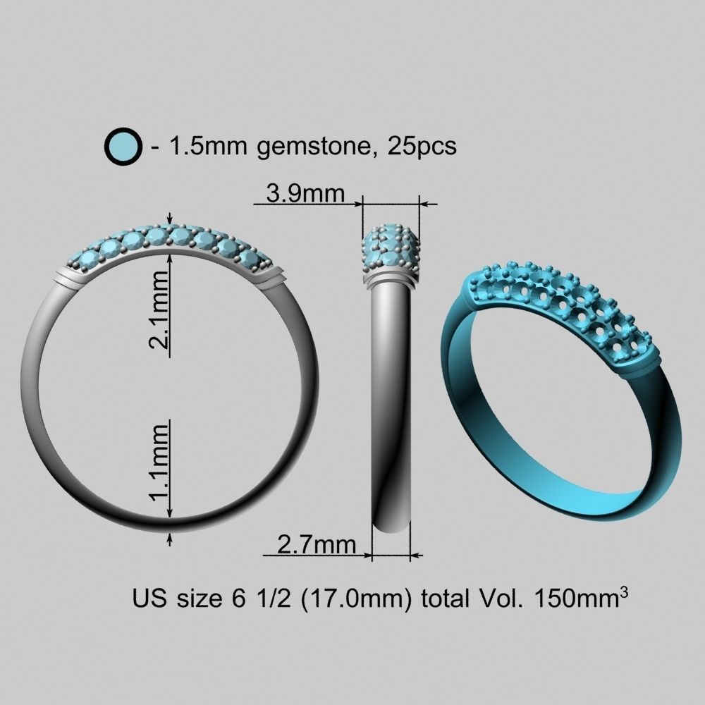 Elegant Pave Gems Gold Ring 3D print model_21