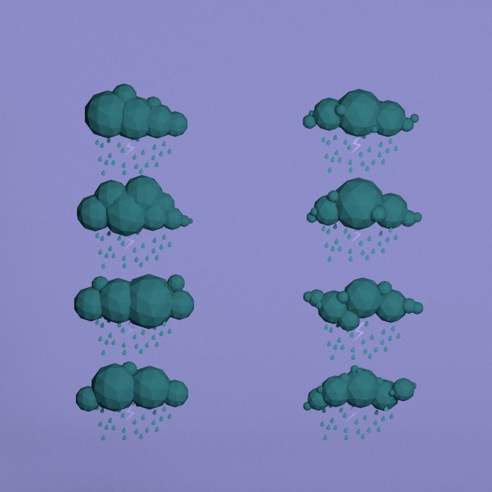 48 Low Poly Clouds Bundle Low-poly 3D model_4