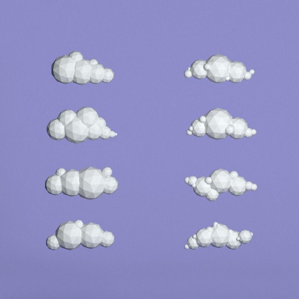 48 Low Poly Clouds Bundle Low-poly 3D model_3