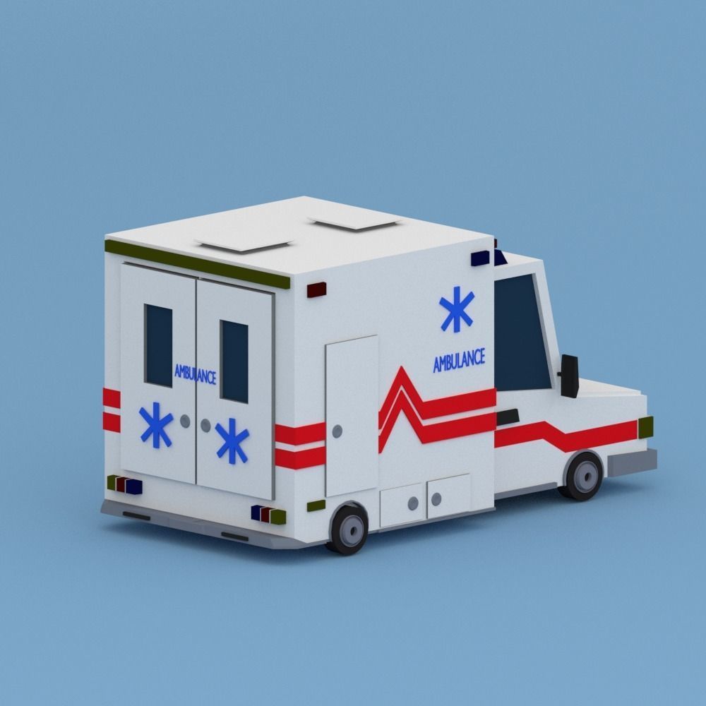 Cartoon Ambulance Low-poly 3D model_1