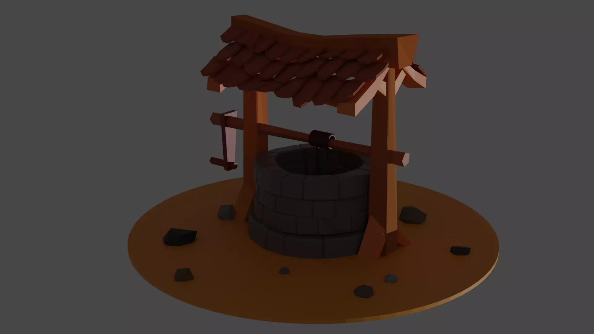 Low poly water well Low-poly 3D model_0