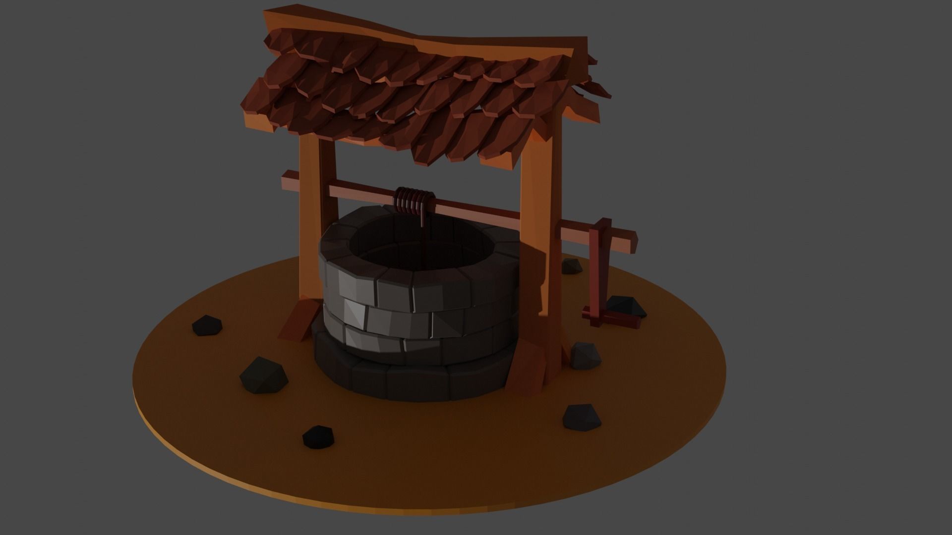 Low poly water well Low-poly 3D model_1