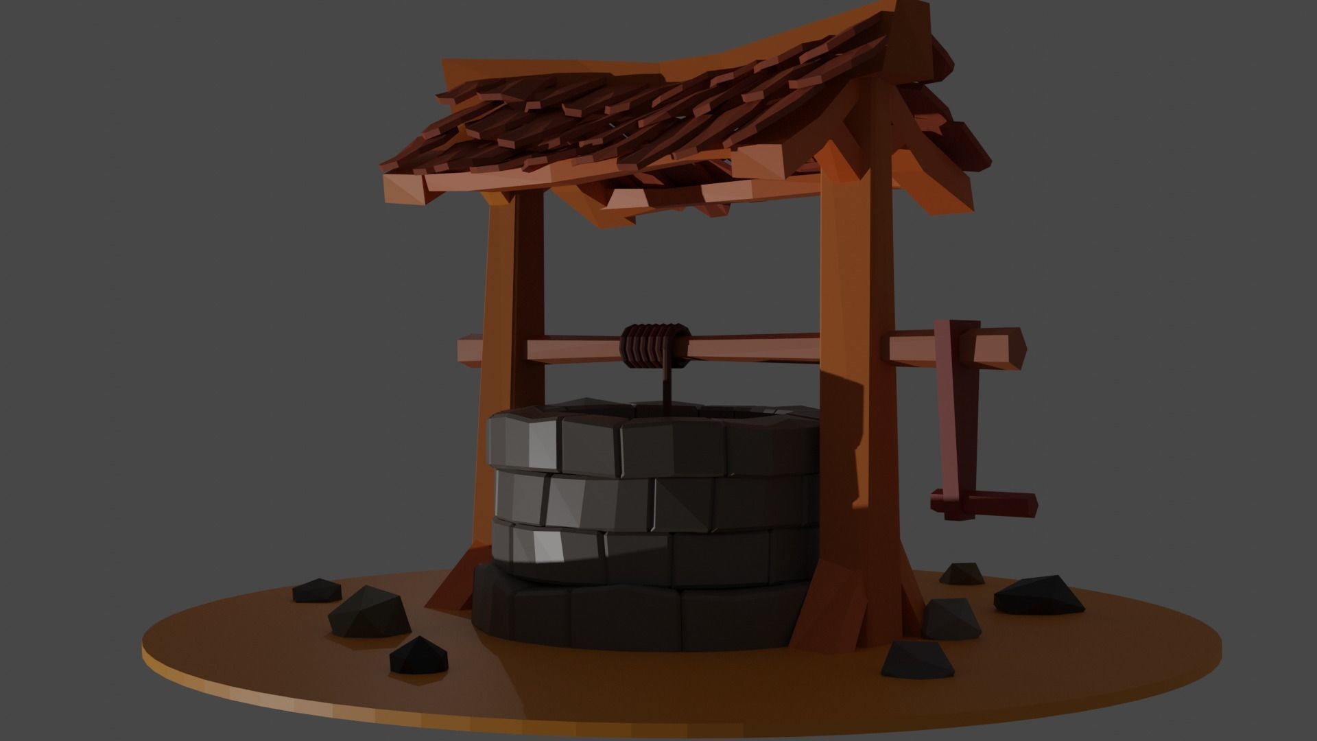 Low poly water well Low-poly 3D model_3