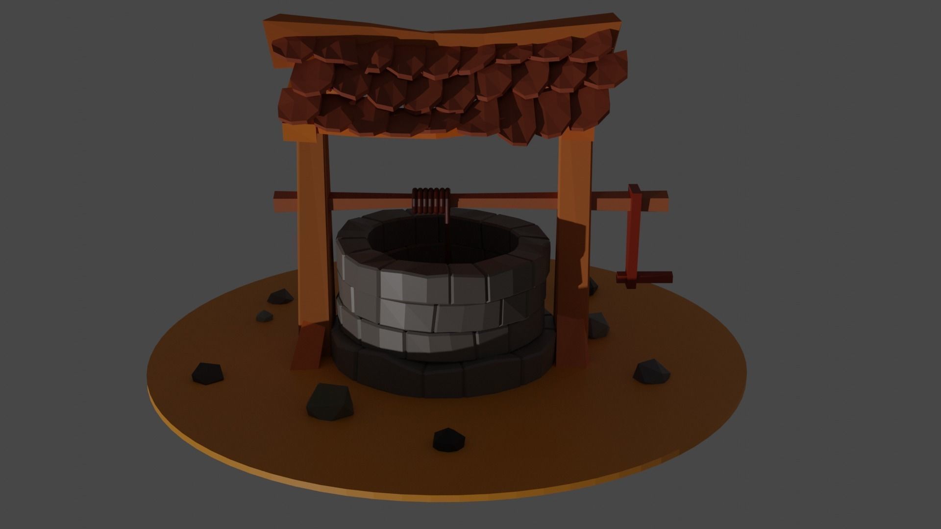 Low poly water well Low-poly 3D model_2