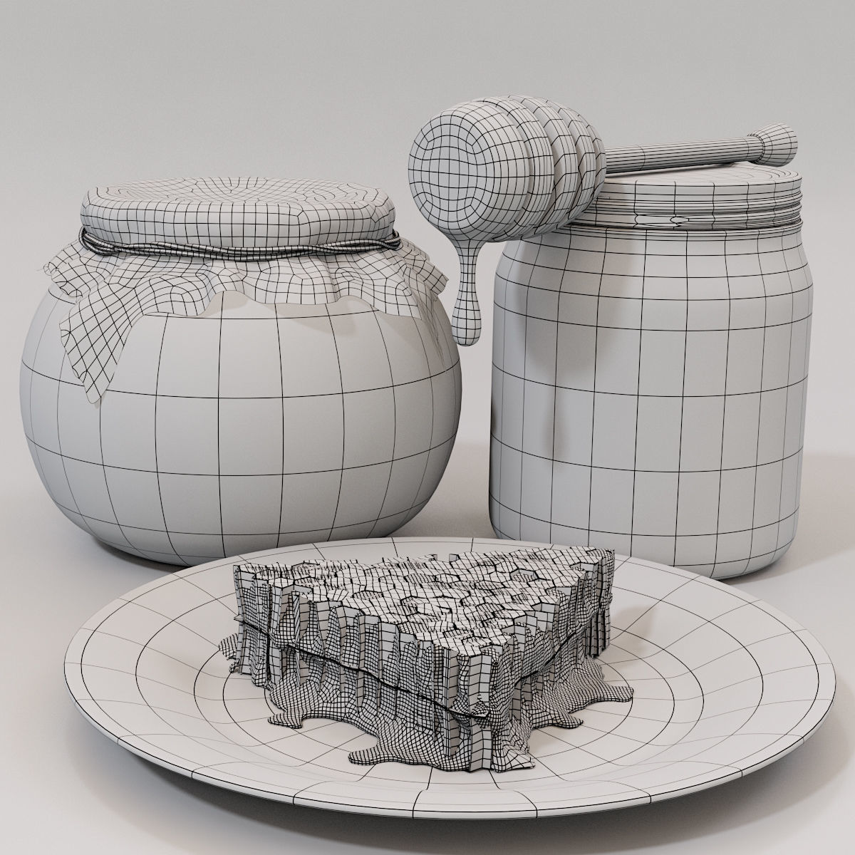 Honey slice of cake on plate 3D model_5