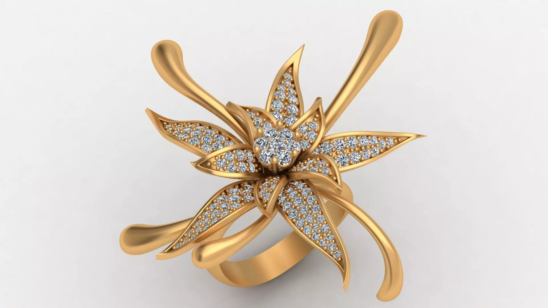 Big Rose Flower Diamond Gold Ring 3D print model