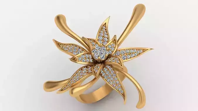 Big Rose Flower Diamond Gold Ring 3D print model