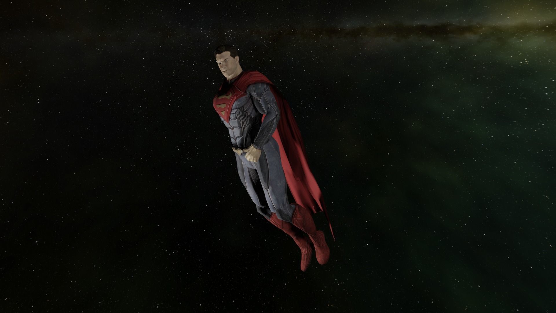 Superman flying in night sky Low-poly 3D model_4