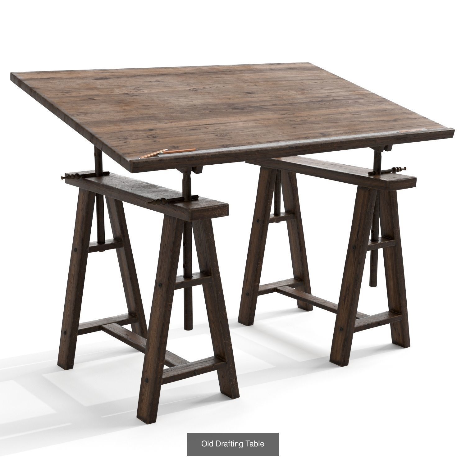 Elegant Set  of Drafting Tables and chairs 3D Model Collection_1