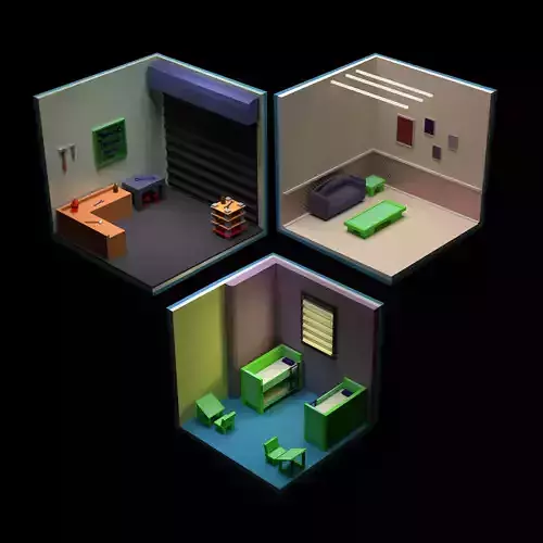 rooms in isometric city Low-poly 3D model