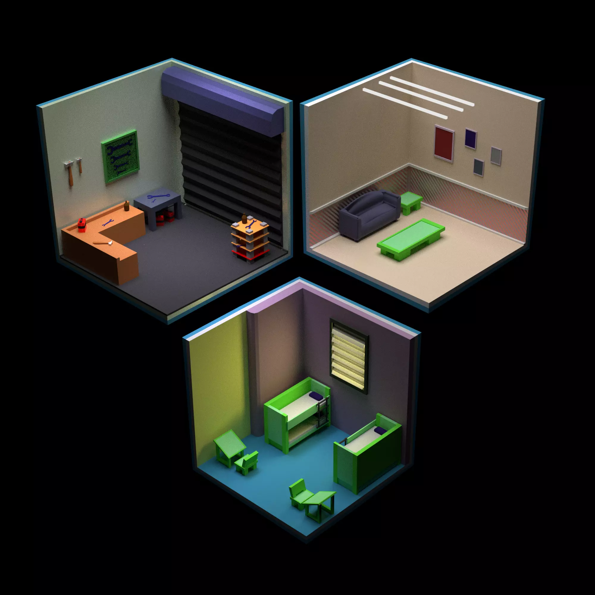 rooms in isometric city Low-poly 3D model