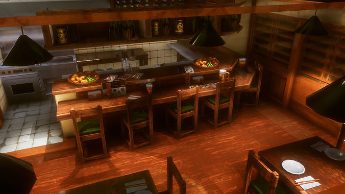 Anime Style Izakaya Low-poly 3D model 5