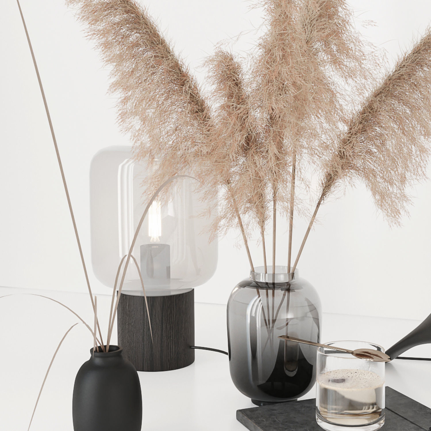 Black decorative set with pampas 3D model_25