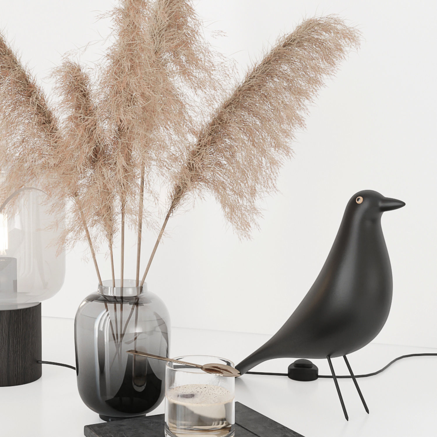 Black decorative set with pampas 3D model_26