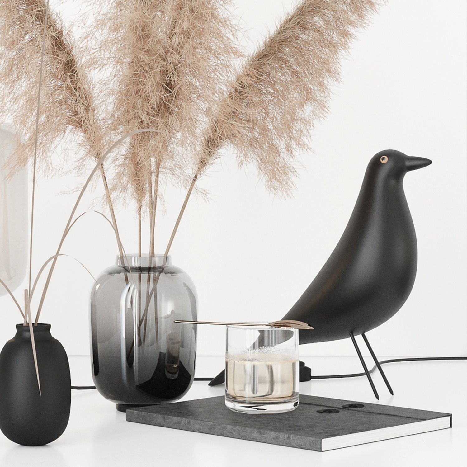 Black decorative set with pampas 3D model_15