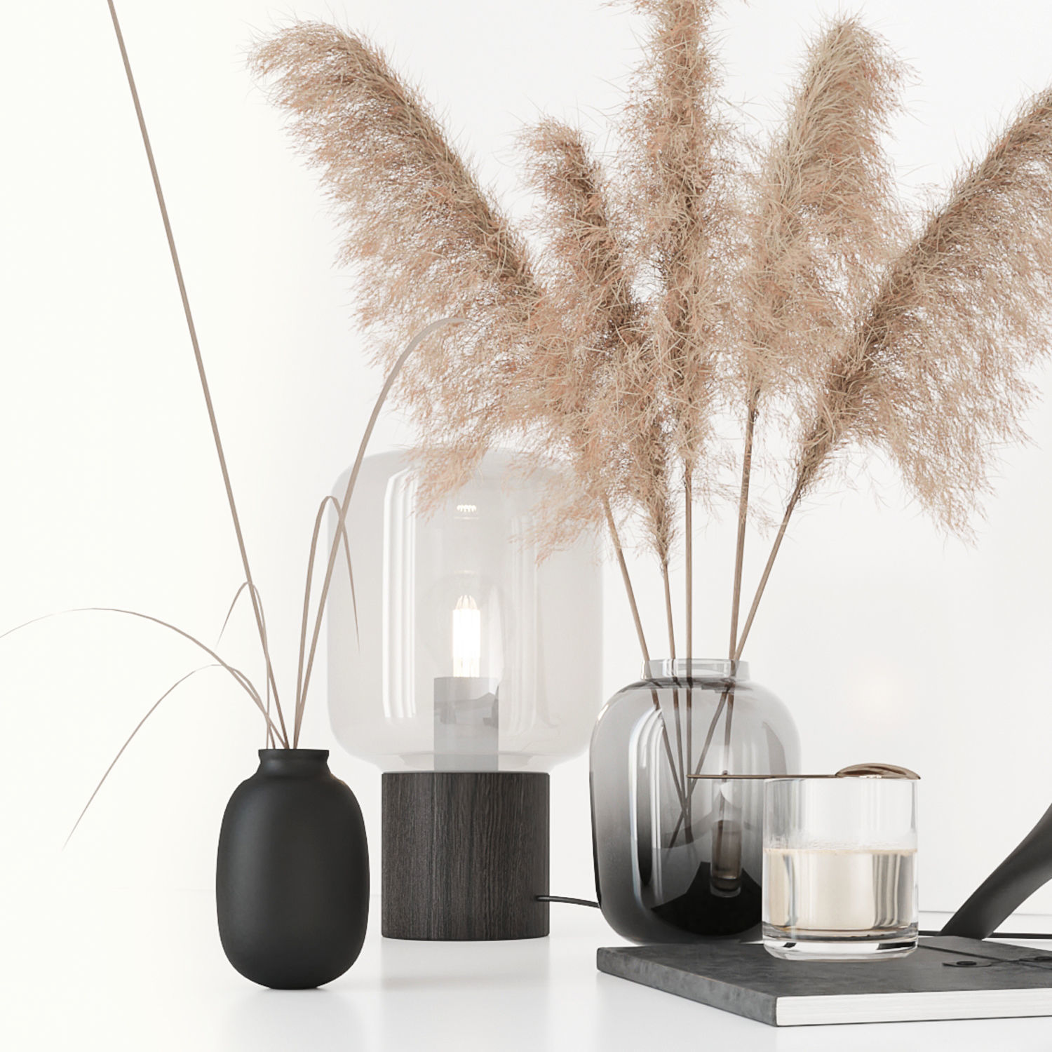 Black decorative set with pampas 3D model_7
