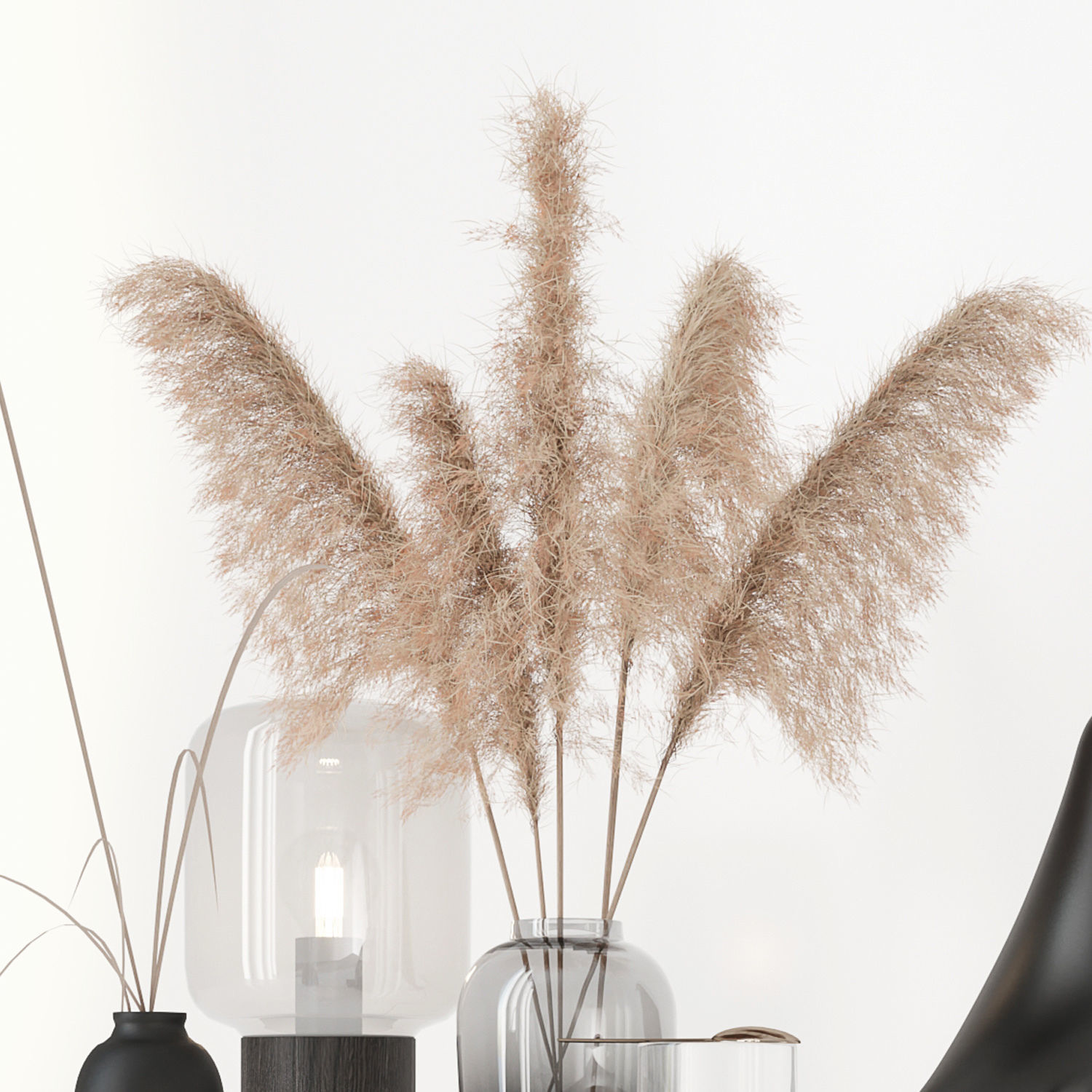 Black decorative set with pampas 3D model_1