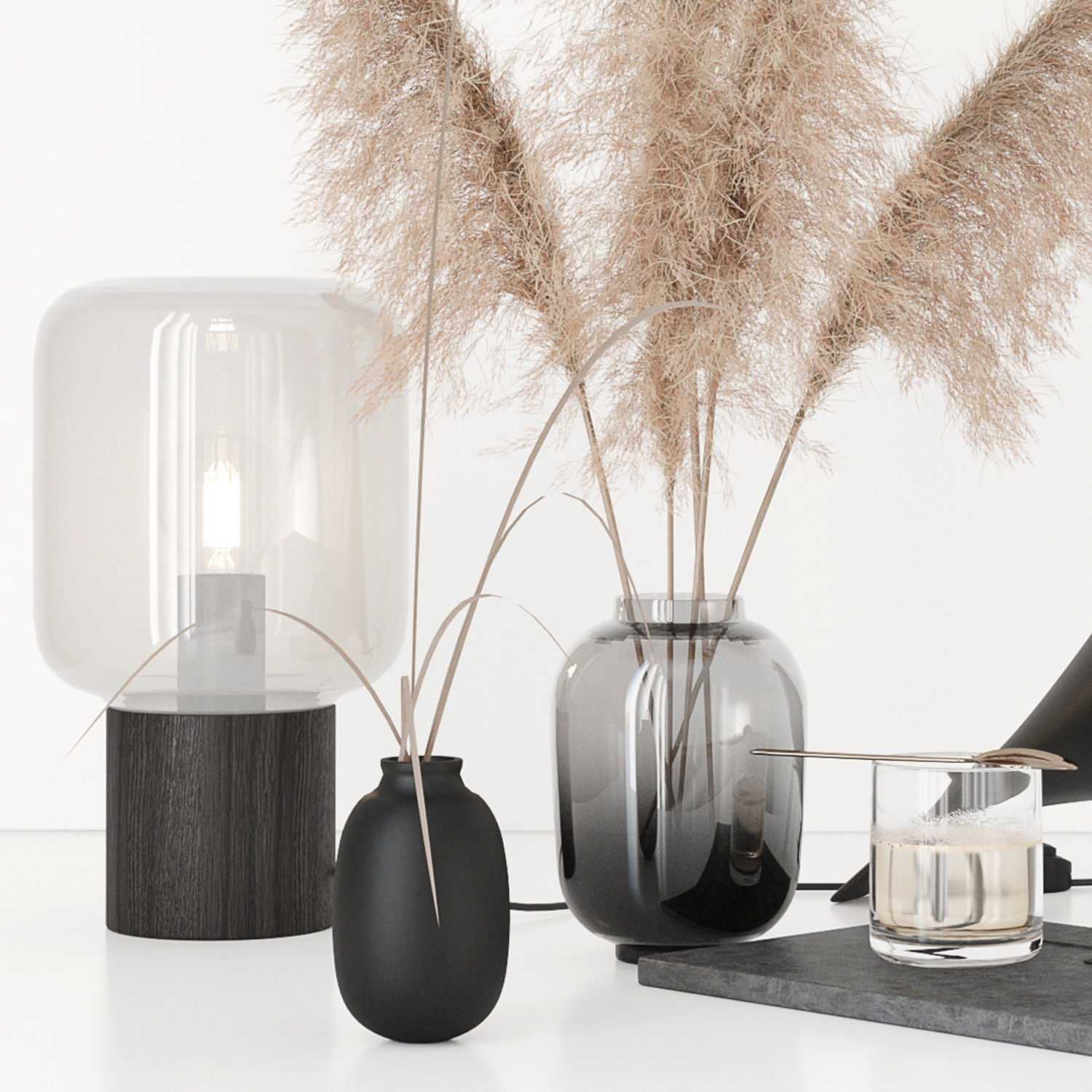 Black decorative set with pampas 3D model_18