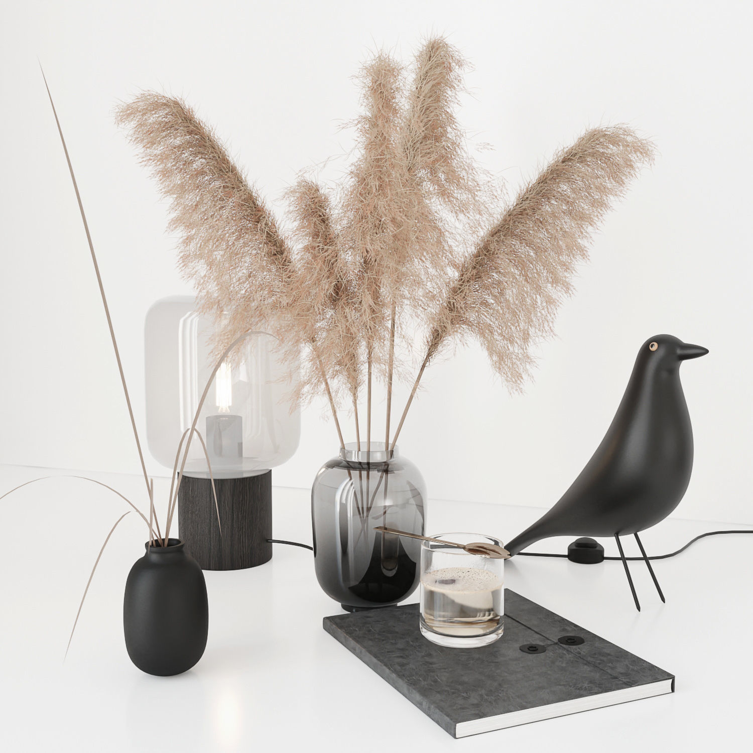 Black decorative set with pampas 3D model_14