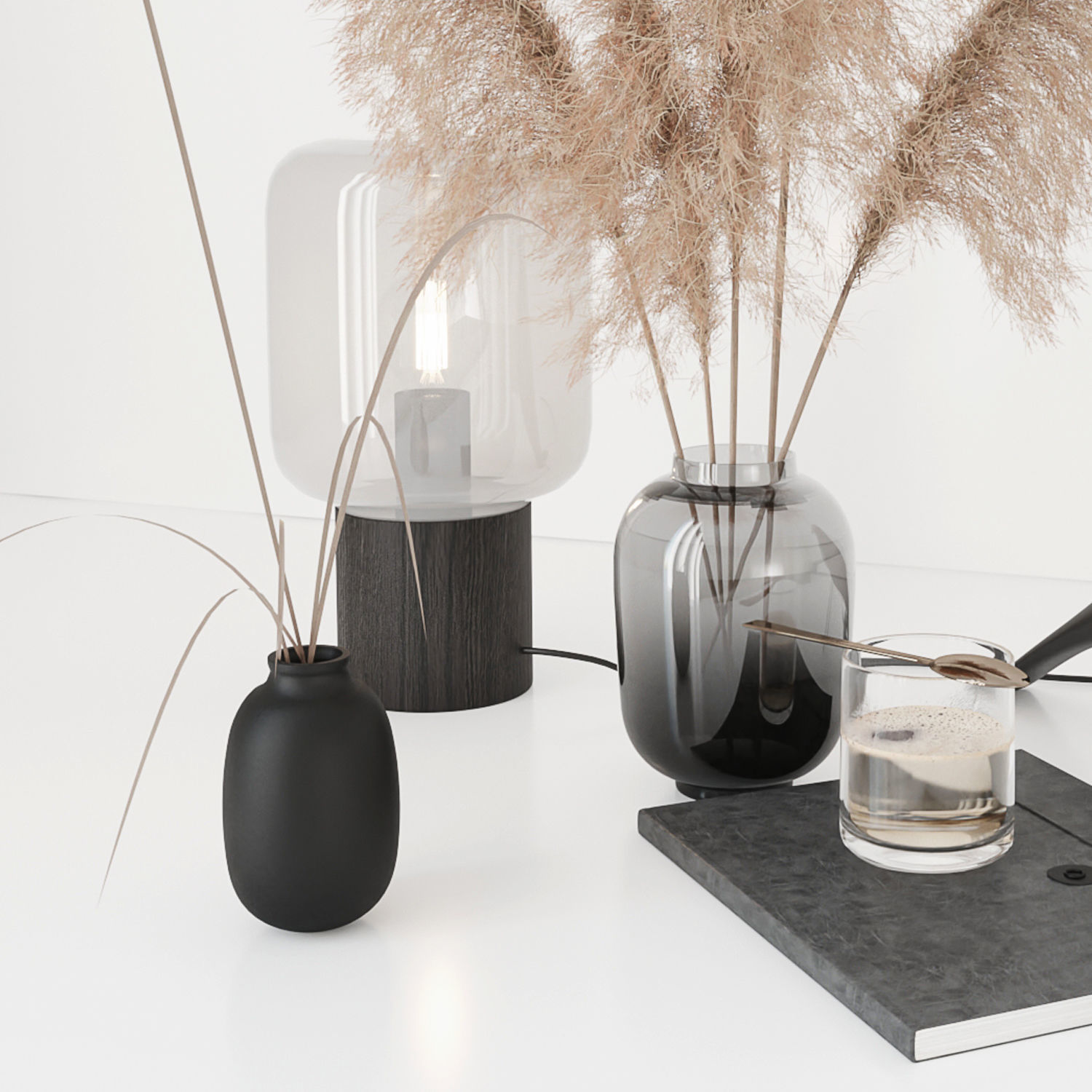 Black decorative set with pampas 3D model_22