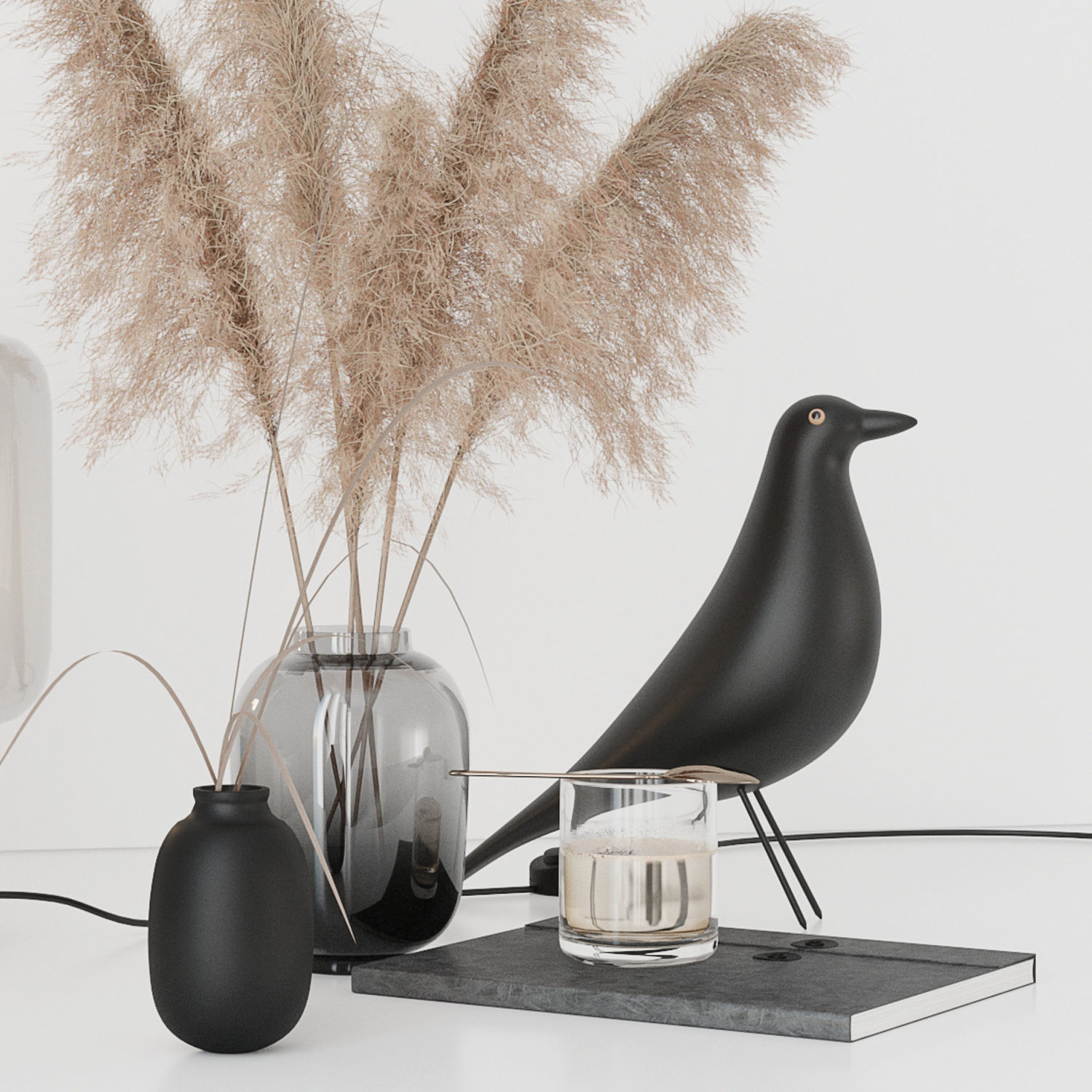 Black decorative set with pampas 3D model_17