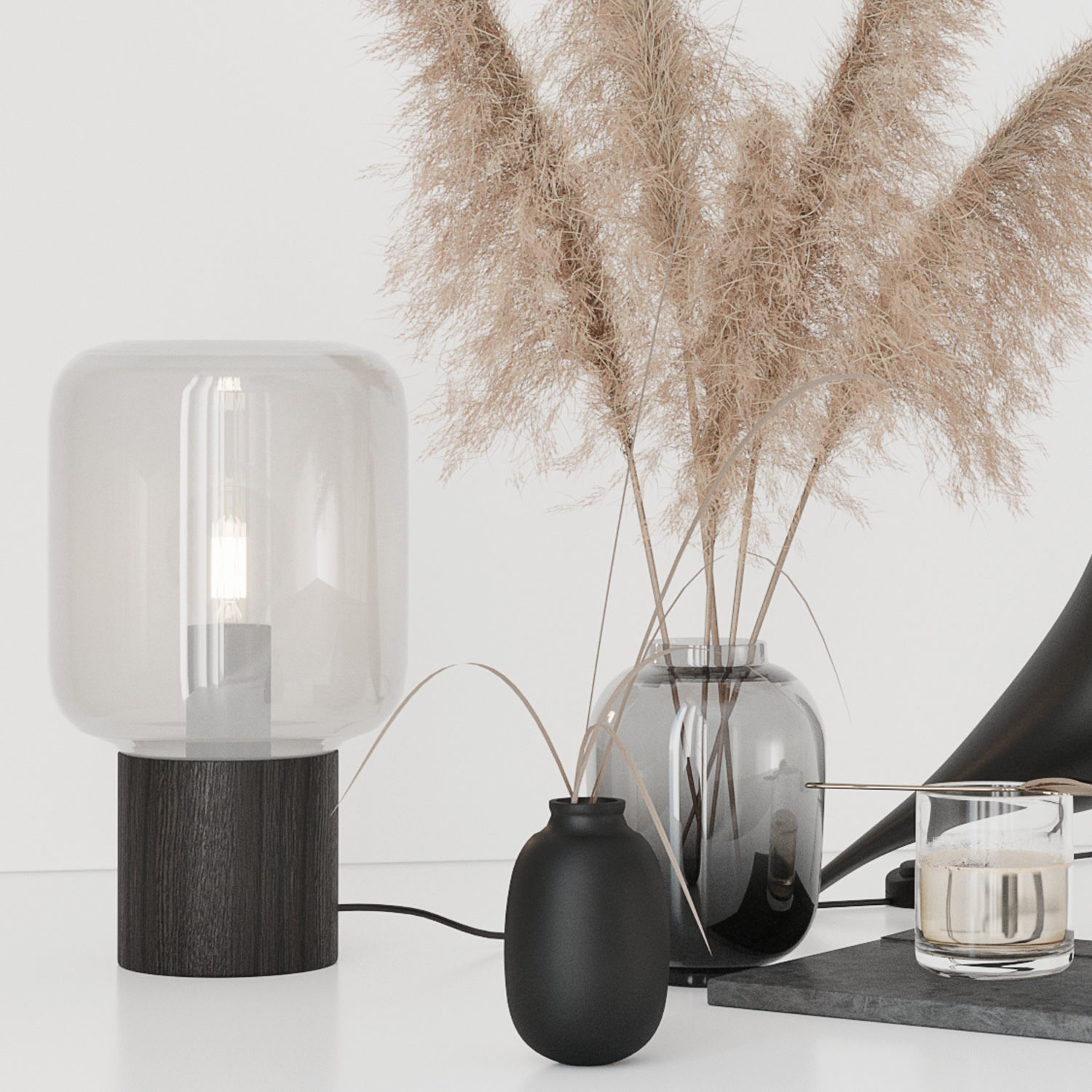 Black decorative set with pampas 3D model_19