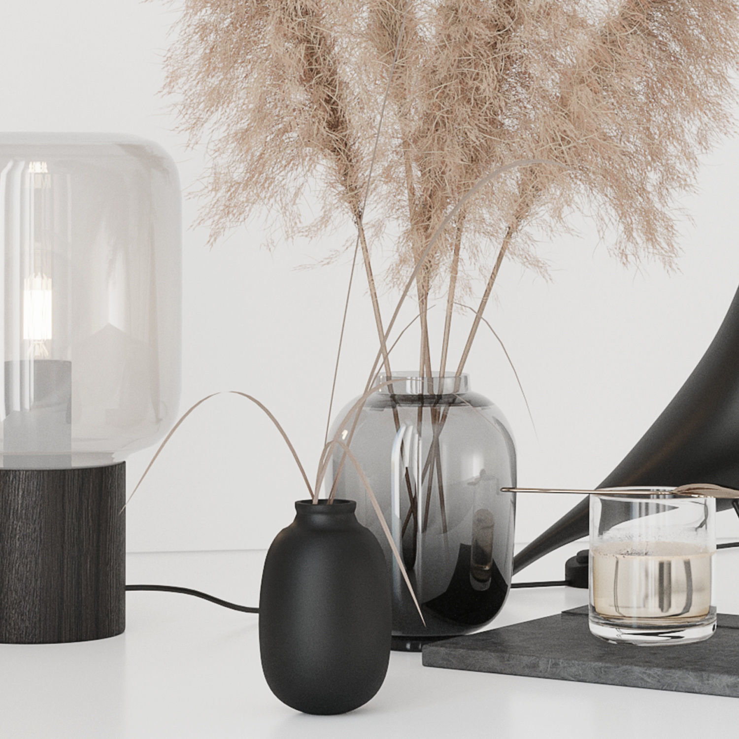 Black decorative set with pampas 3D model_21