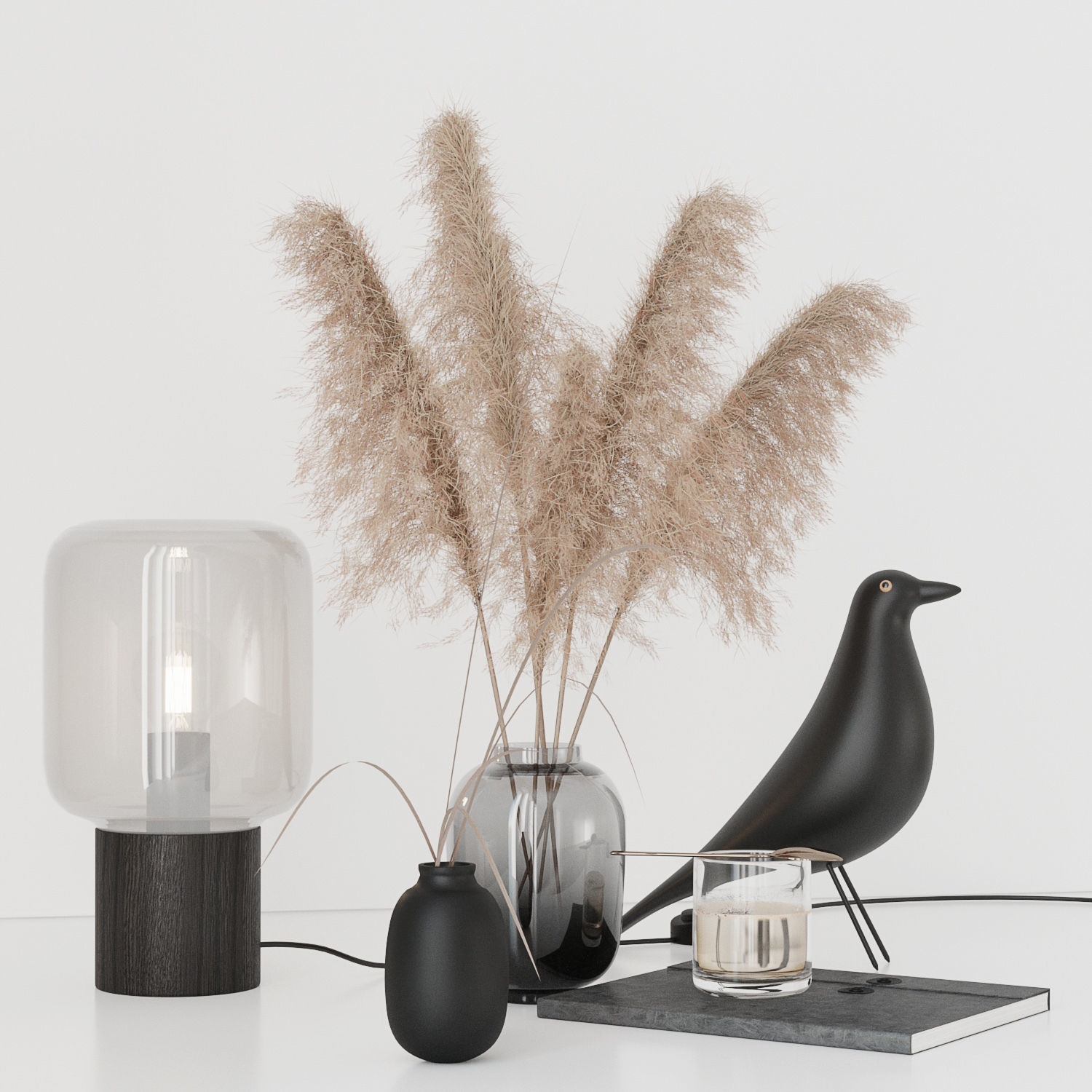 Black decorative set with pampas 3D model_12
