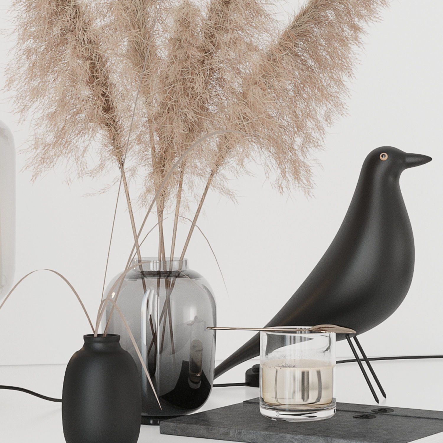 Black decorative set with pampas 3D model_24