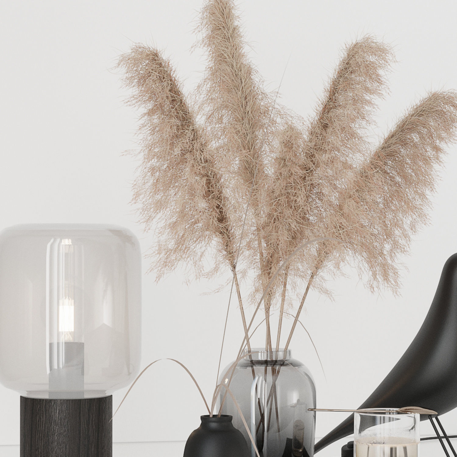 Black decorative set with pampas 3D model_23