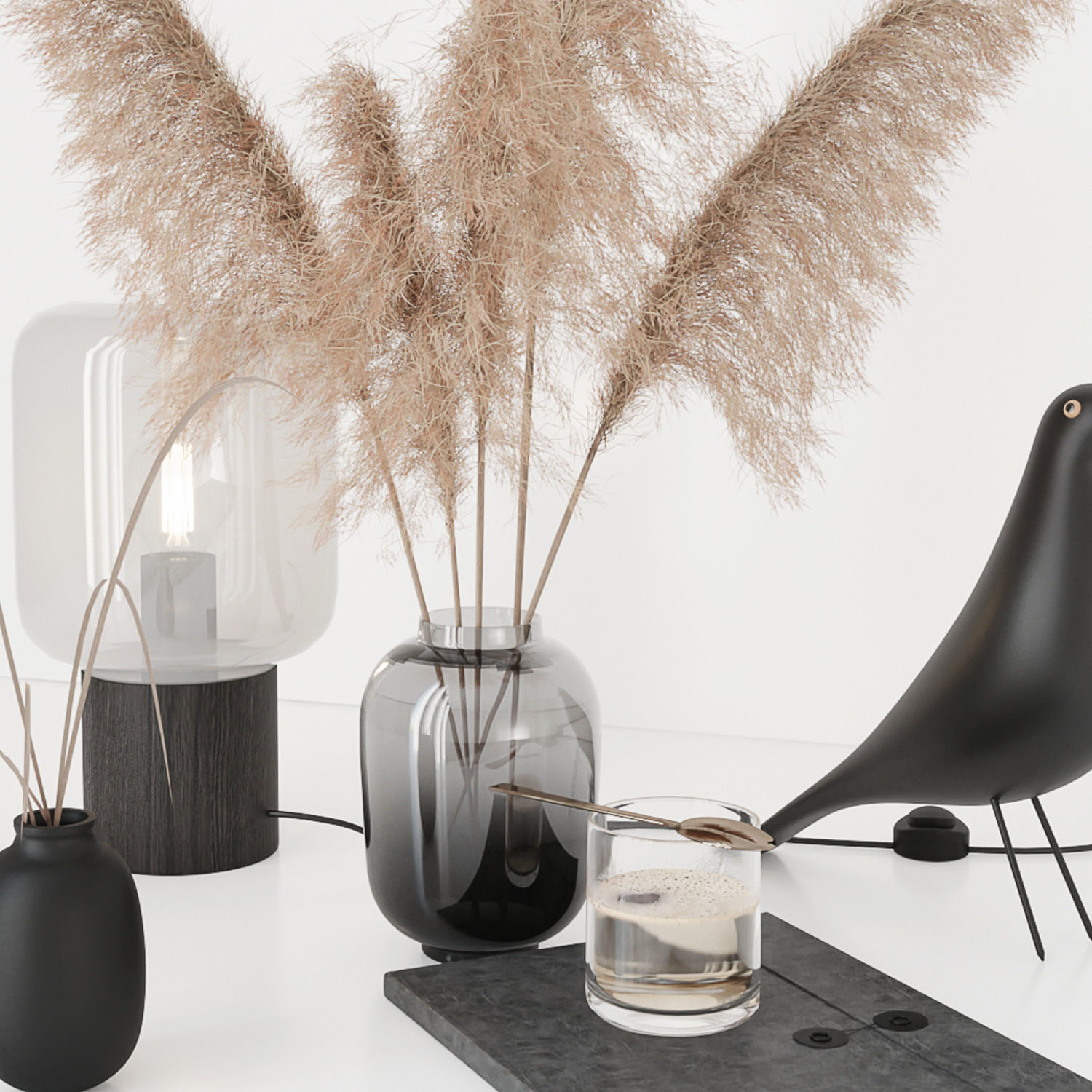 Black decorative set with pampas 3D model_30