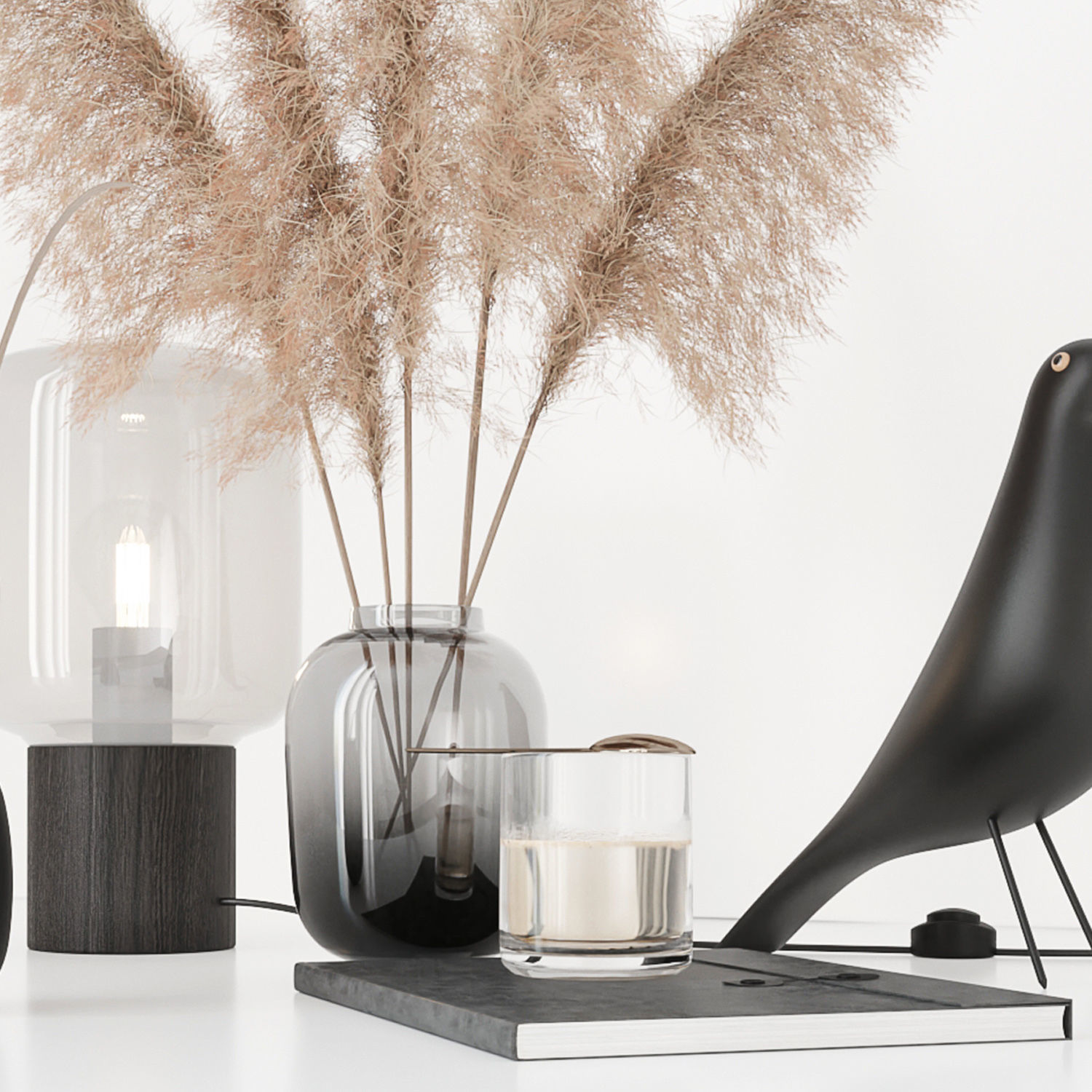 Black decorative set with pampas 3D model_3