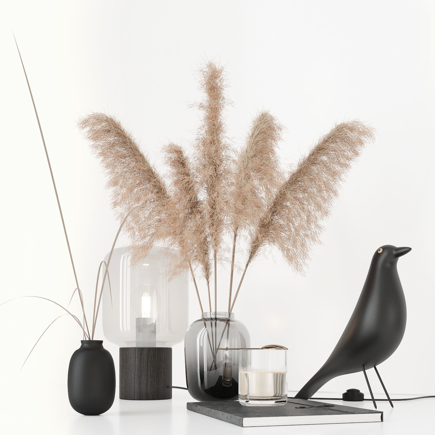 Black decorative set with pampas 3D model_13