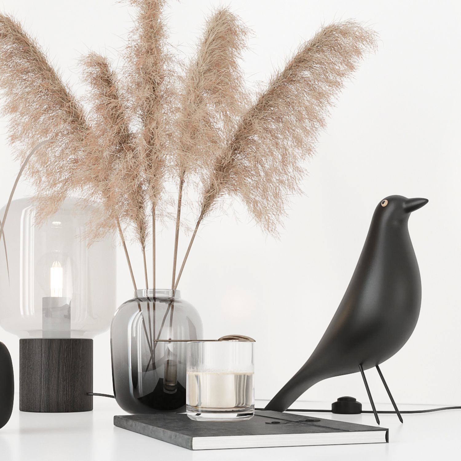 Black decorative set with pampas 3D model_29