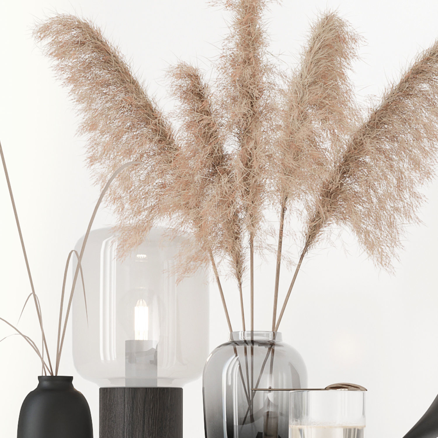 Black decorative set with pampas 3D model_9