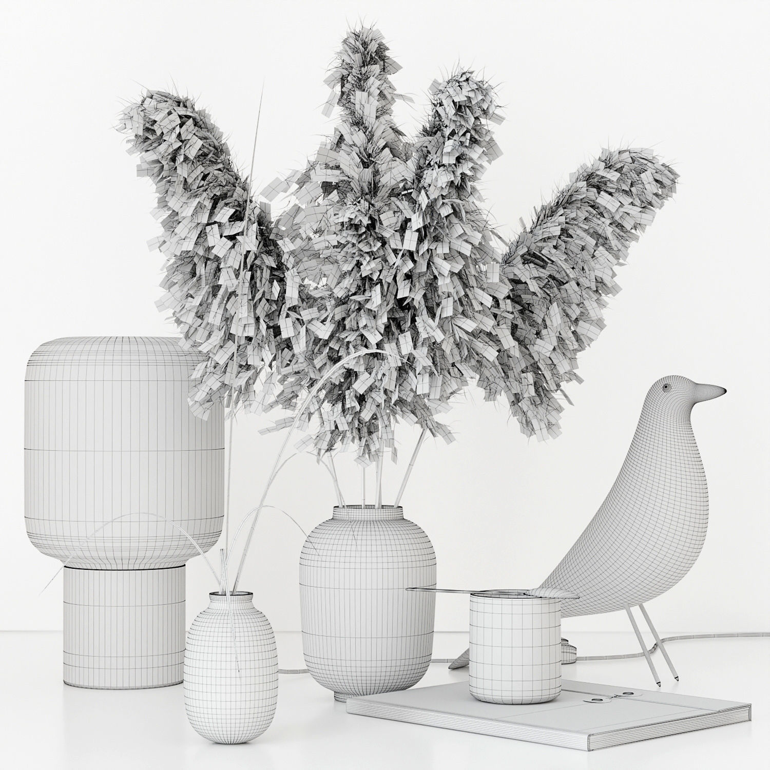 Black decorative set with pampas 3D model_6