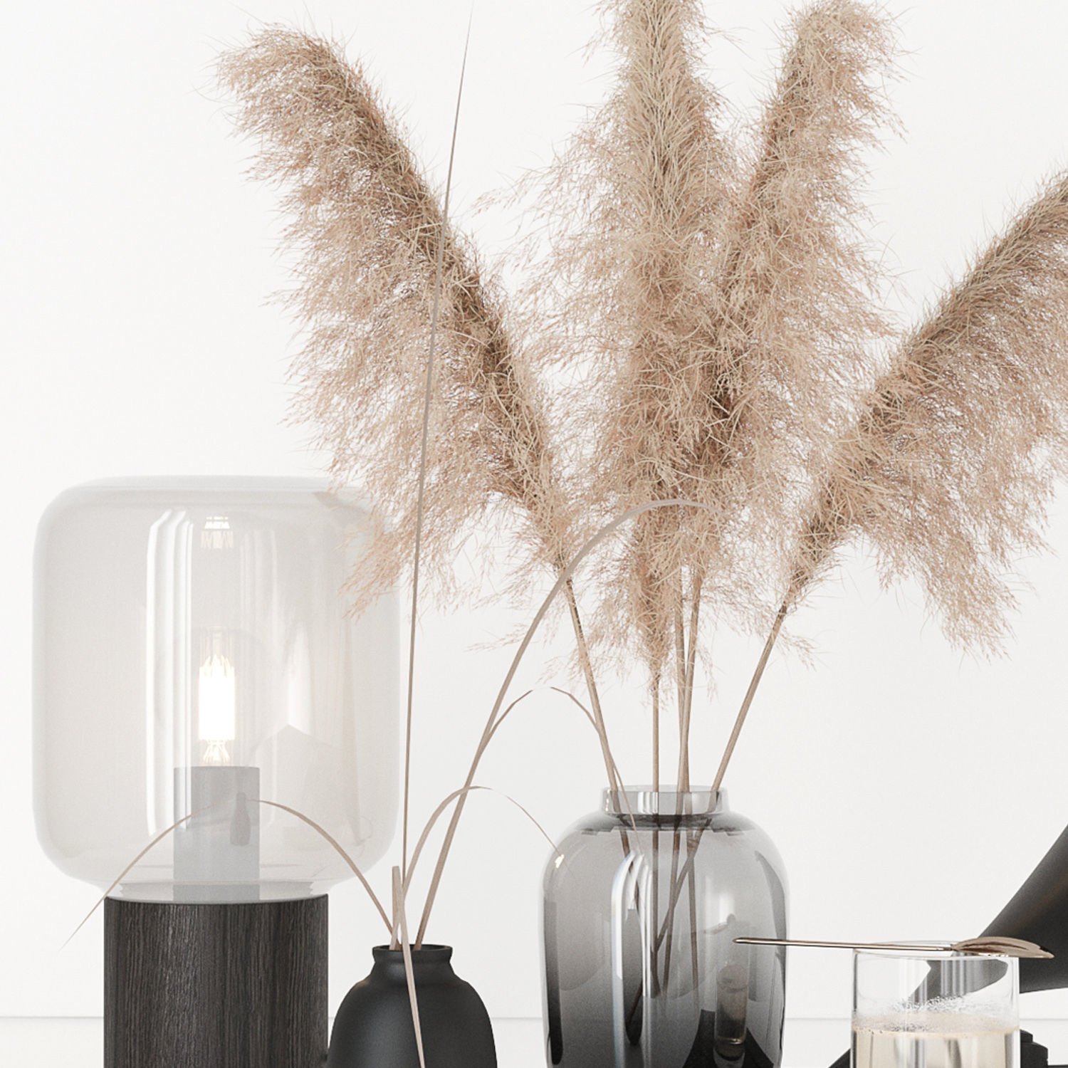 Black decorative set with pampas 3D model_16