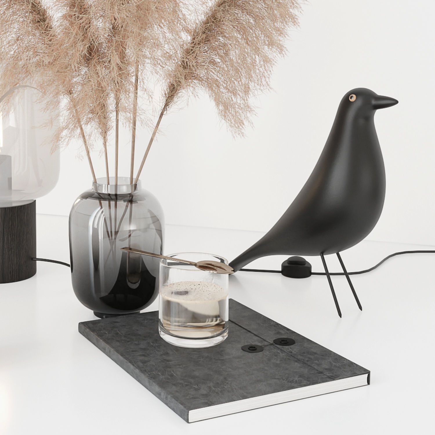 Black decorative set with pampas 3D model_27