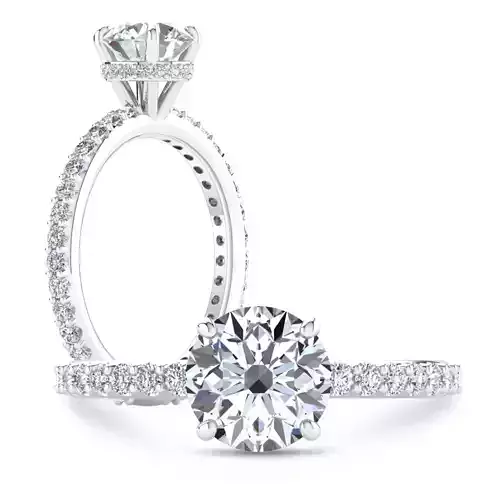 Pave Diamond Hidden Halo Engagement Ring Set
