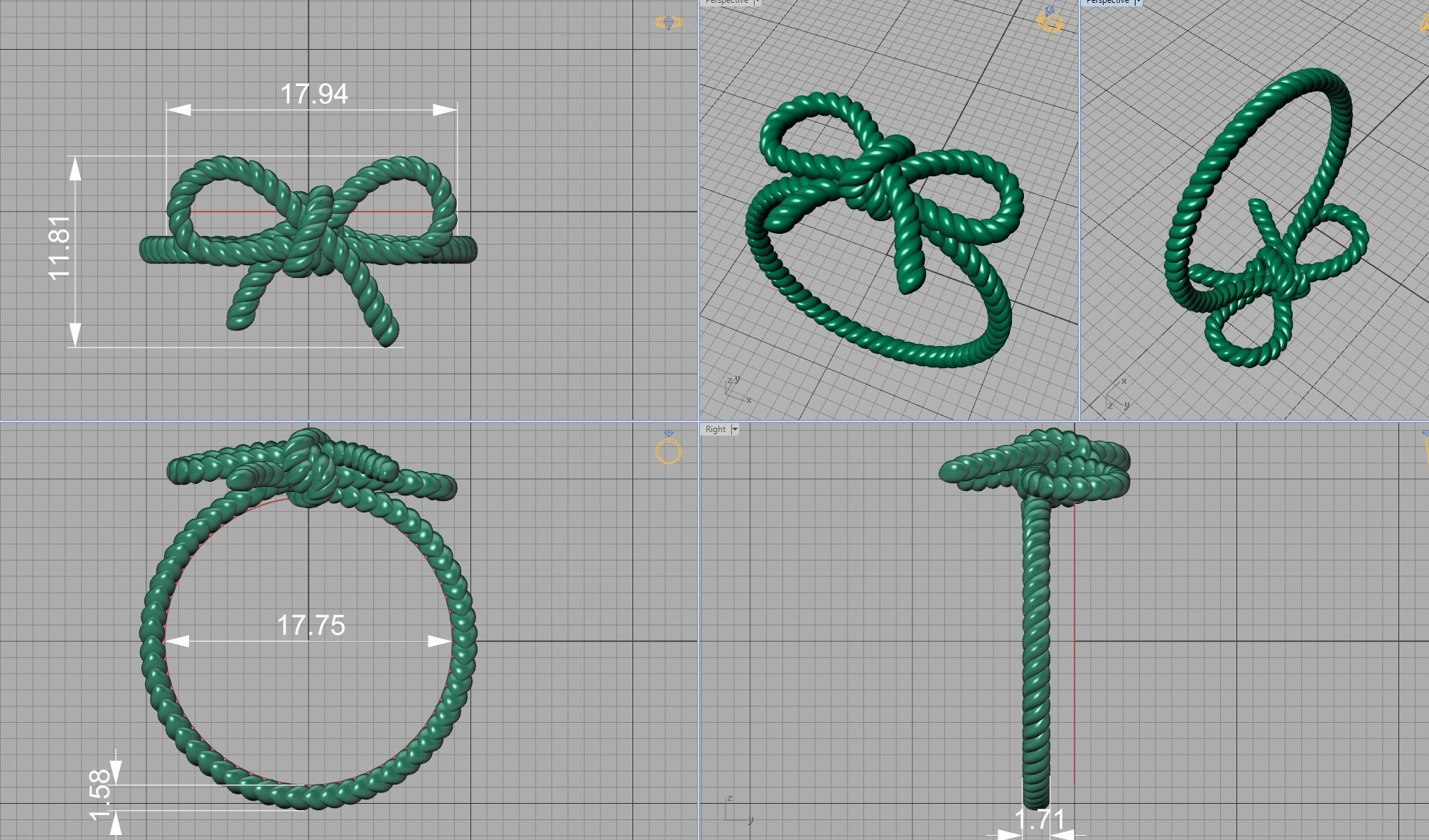 Bow Knot Rope style Ring 3dmodel 3D print model_5