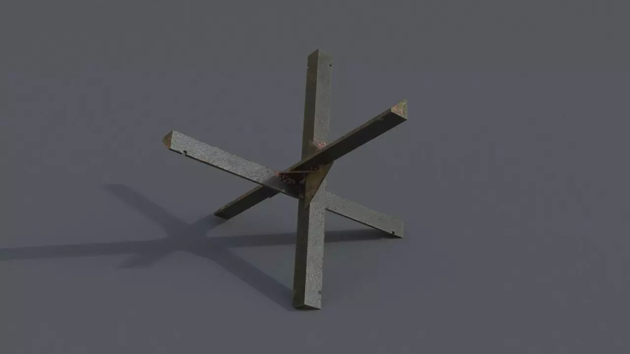 Czech hedgehog WW2 barricade 3D model_0