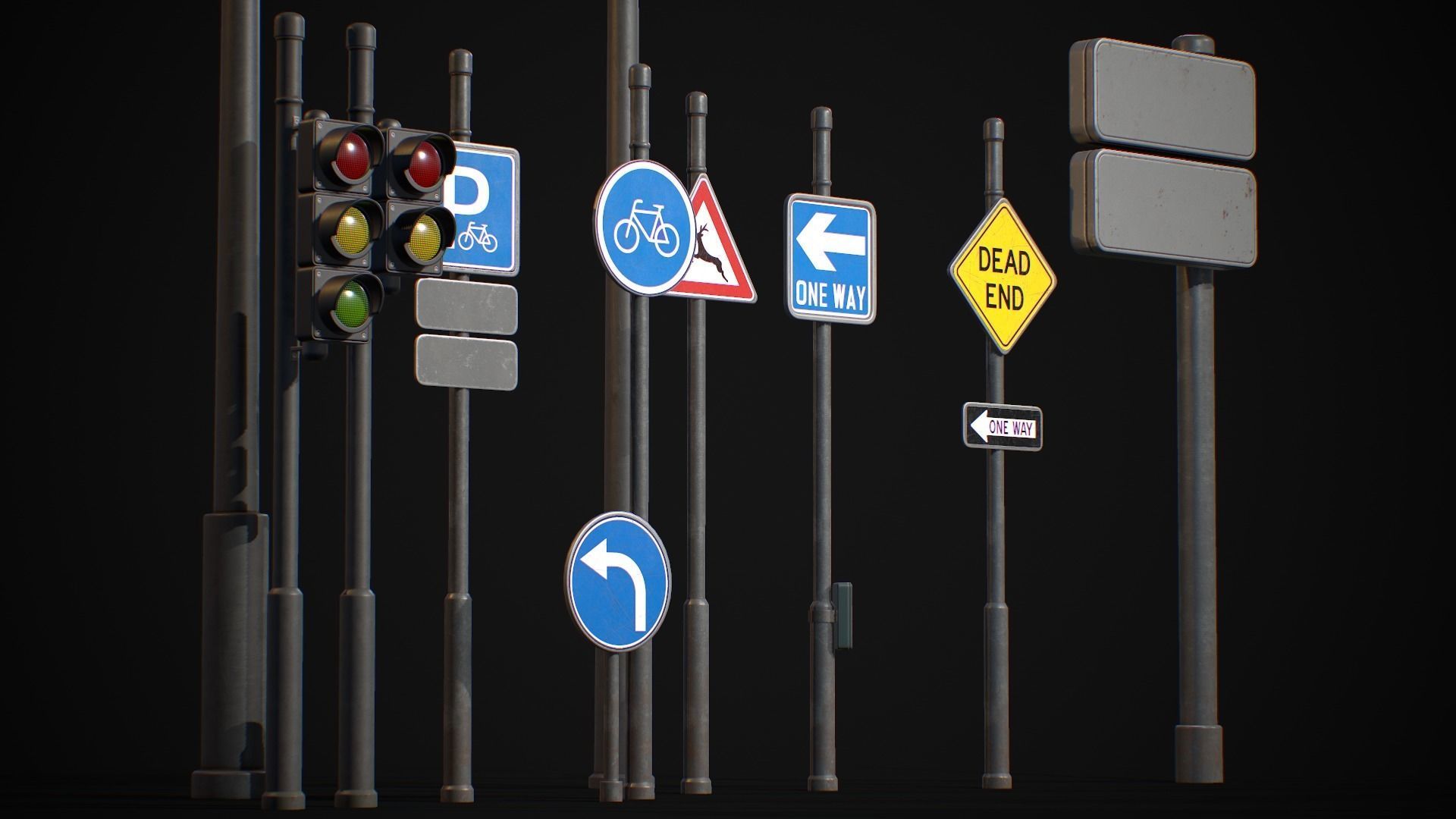 Street Sign Traffic Light Signal Low-poly 3D model_2
