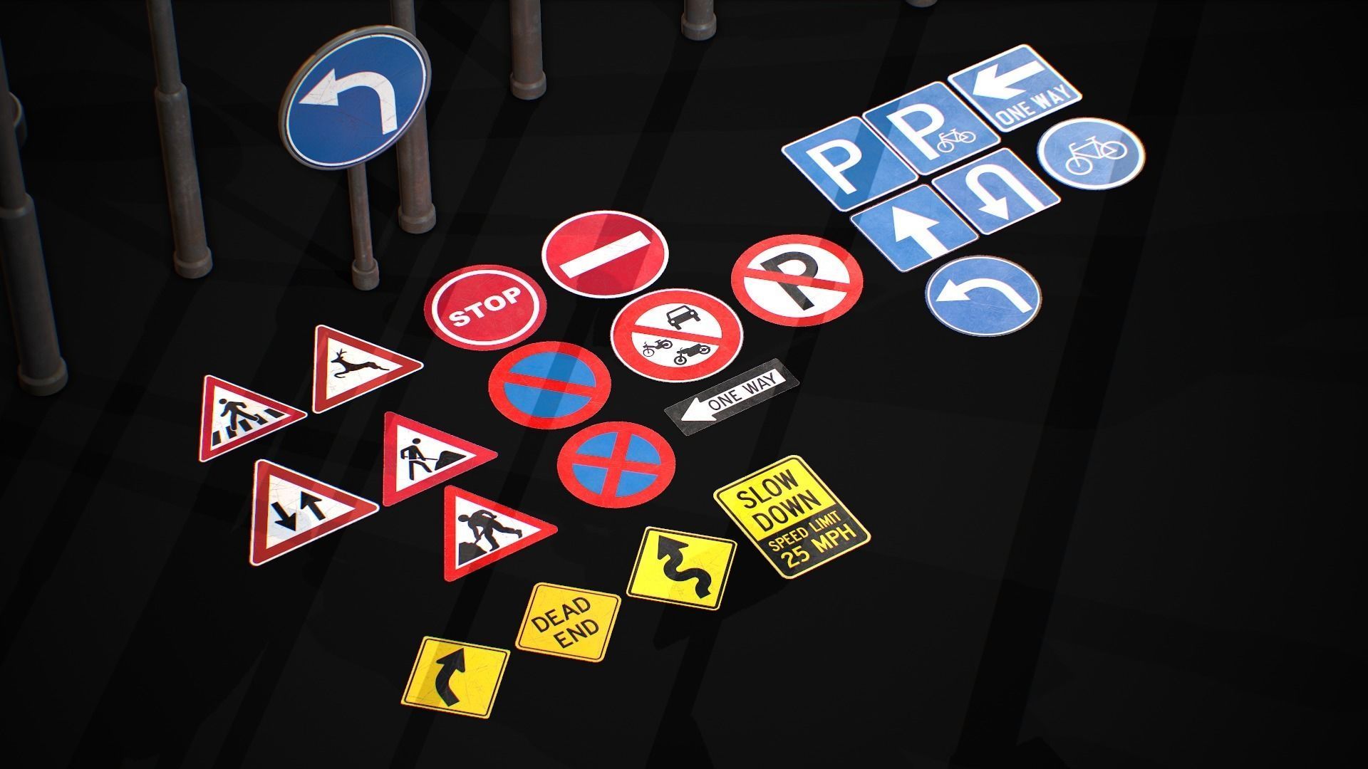 Street Sign Traffic Light Signal Low-poly 3D model_9