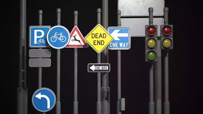 Street Sign Traffic Light Signal Low-poly 3D model