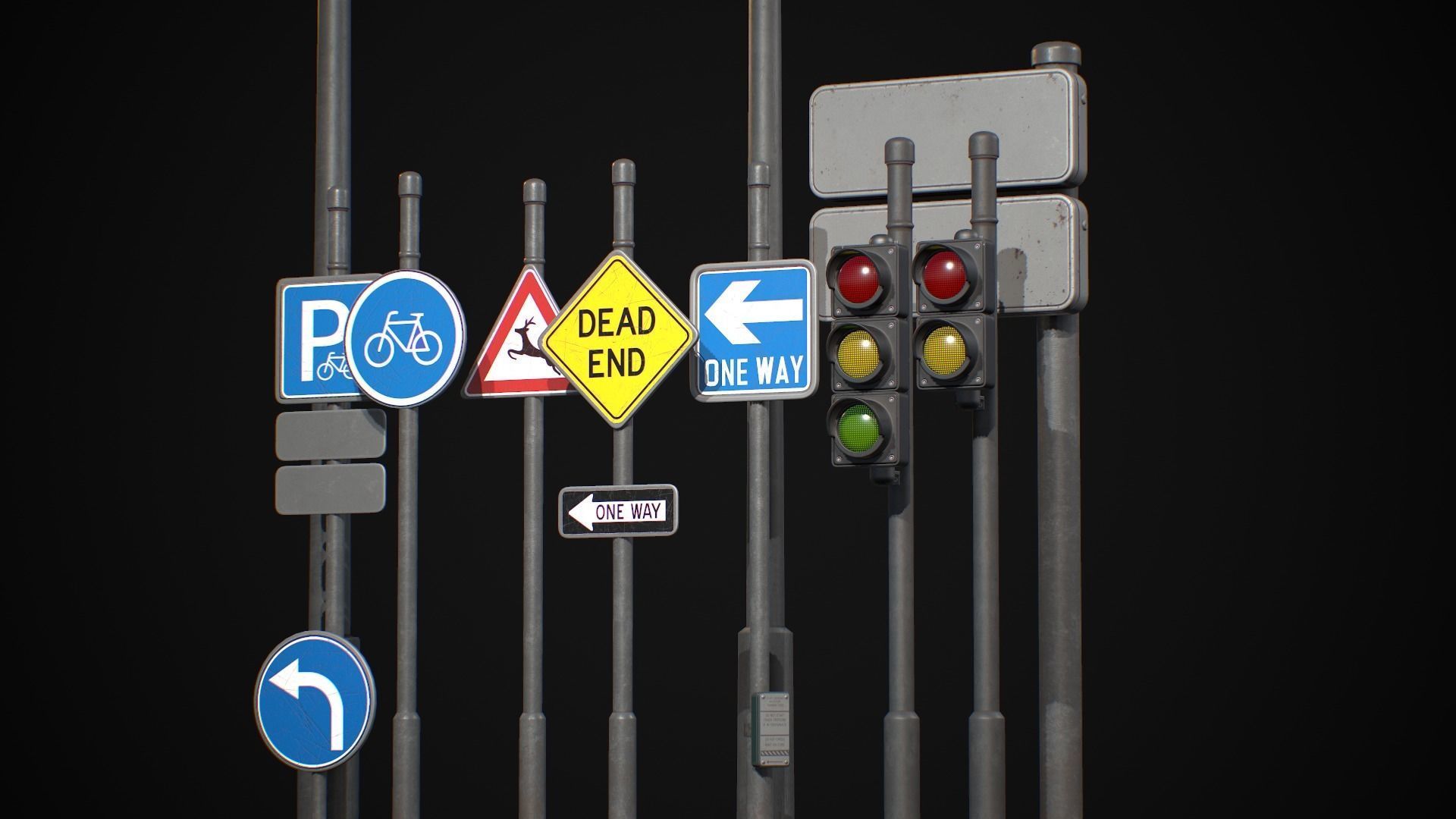 Street Sign Traffic Light Signal Low-poly 3D model_1
