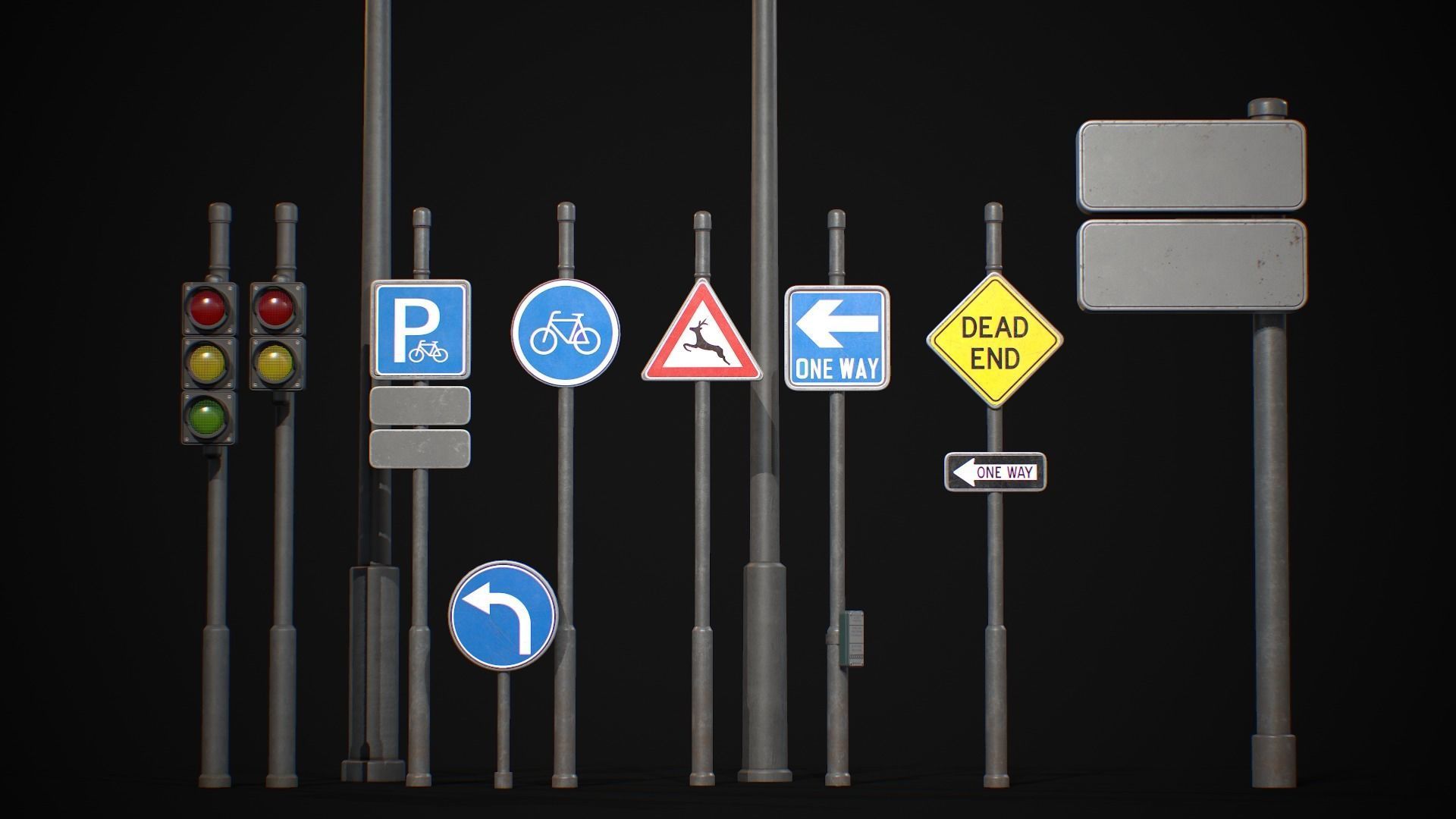 Street Sign Traffic Light Signal Low-poly 3D model_3
