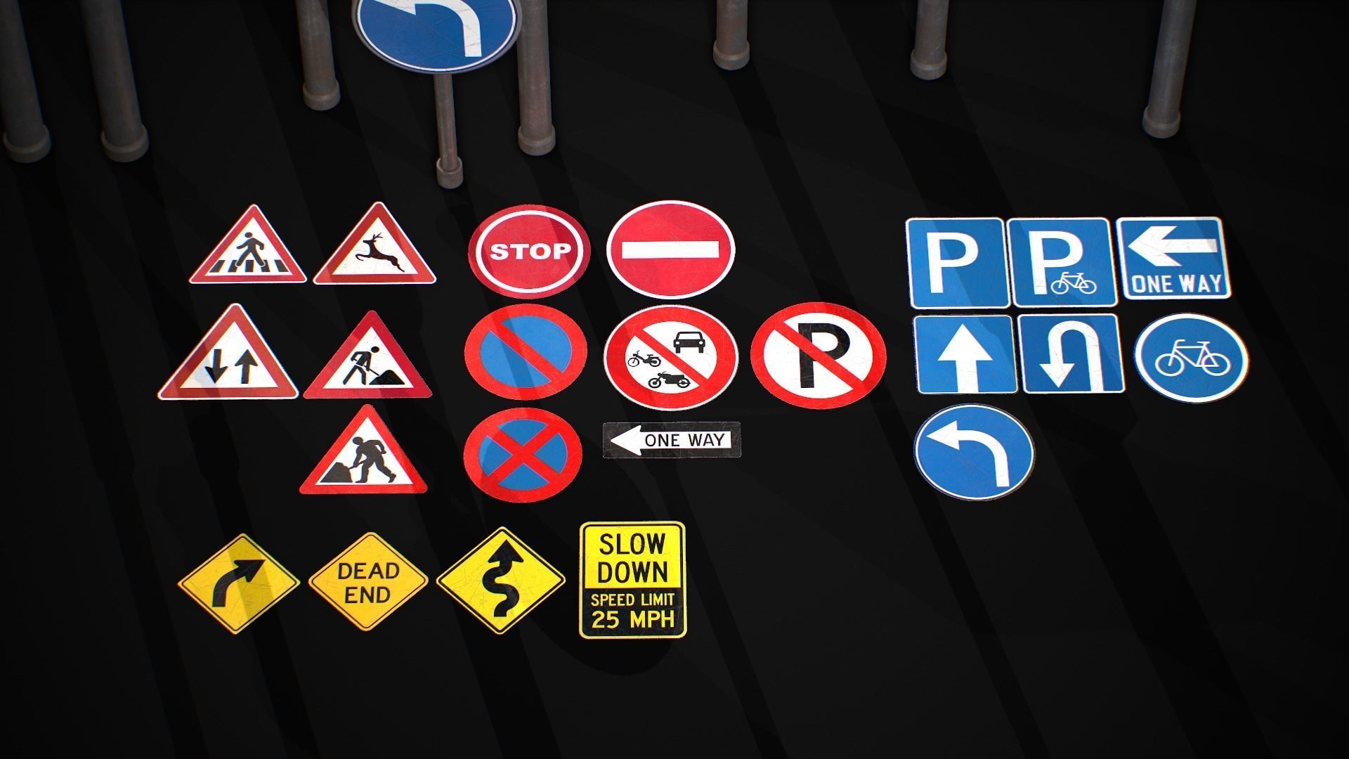 Street Sign Traffic Light Signal Low-poly 3D model_8