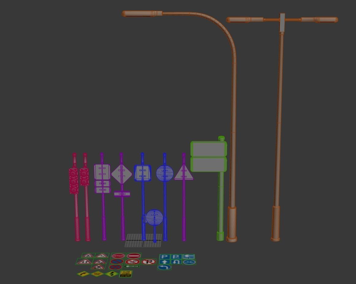 Street Sign Traffic Light Signal Low-poly 3D model_10