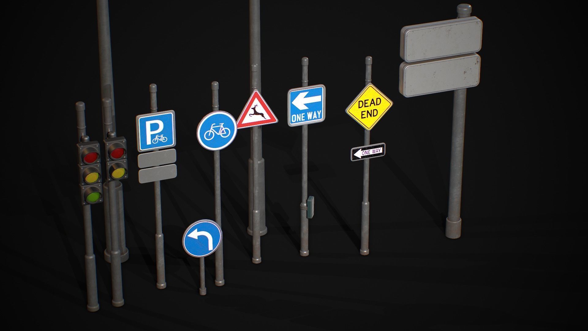 Street Sign Traffic Light Signal Low-poly 3D model_4